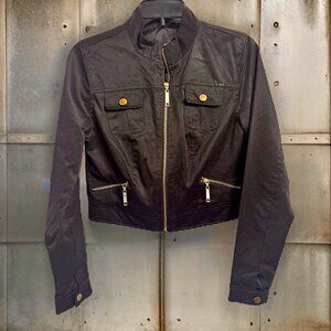 Vintage Y2K Charlotte Russe Cropped Black Polished Cotton Jacket